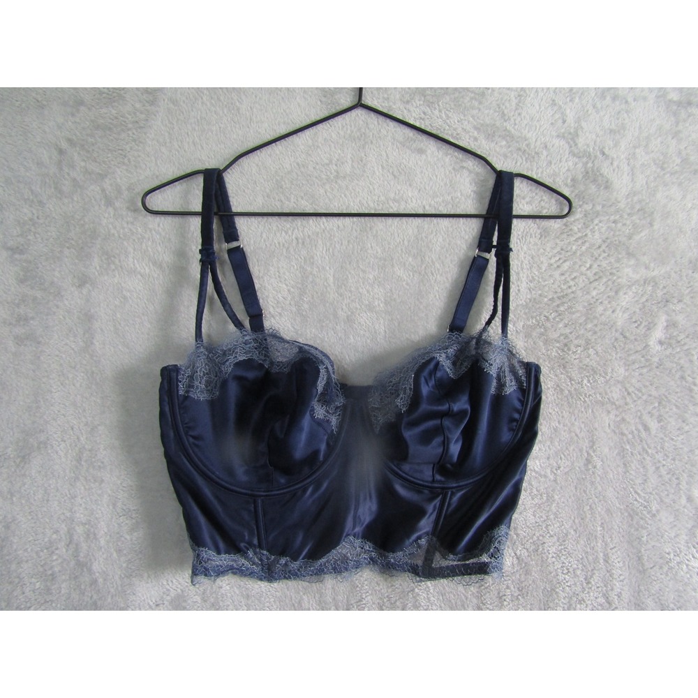 Victoria's Secret Bustier Bra Top Womens 38DD Navy Blue Excellent Satin Lace